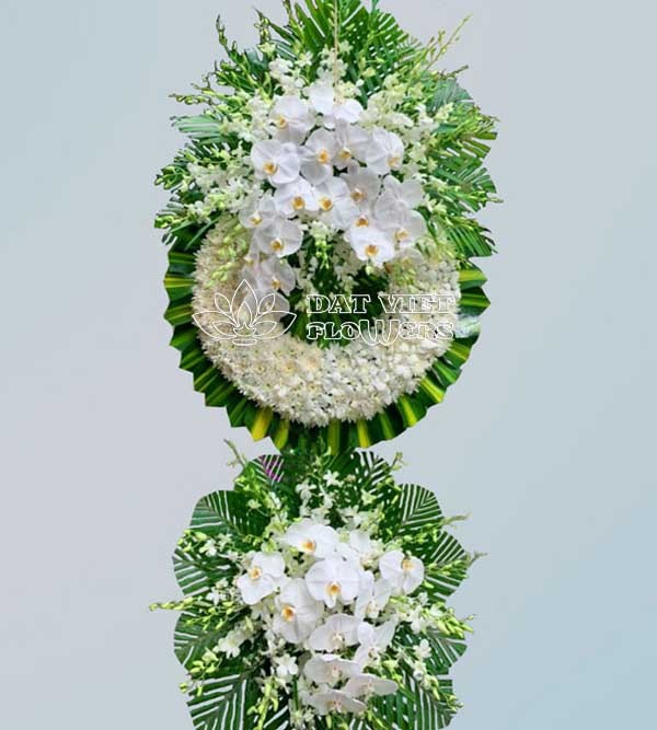 Hoa đi đám ma người lớn tuổi - Vòng hoa tang 2 tầng lan hồ điệp