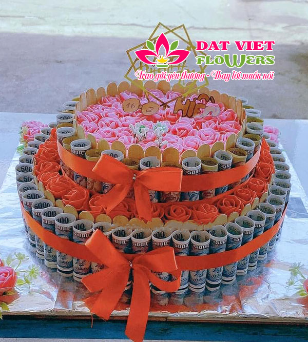 B2T3 - Bánh sinh nhật Hoa Hồng Kem Tươi 2 Tầng sz18/24