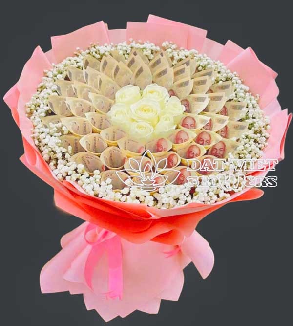 Bó hoa tiền hạnh phúc tràn đầy