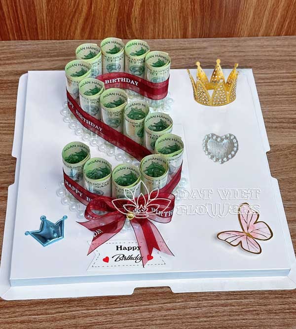 Hộp quà sinh nhật bằng tiền tạo hình chữ S